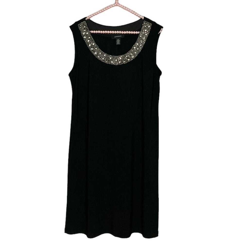 R&M Richards Size 8 Black Beaded Embellished Neckline Stretch Cocktail Dress - Picture 2 of 6